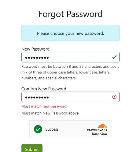 Forgot Passwored not set